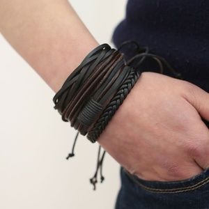 4 New Assorted Leather Bracelets Adjustable Unisex
